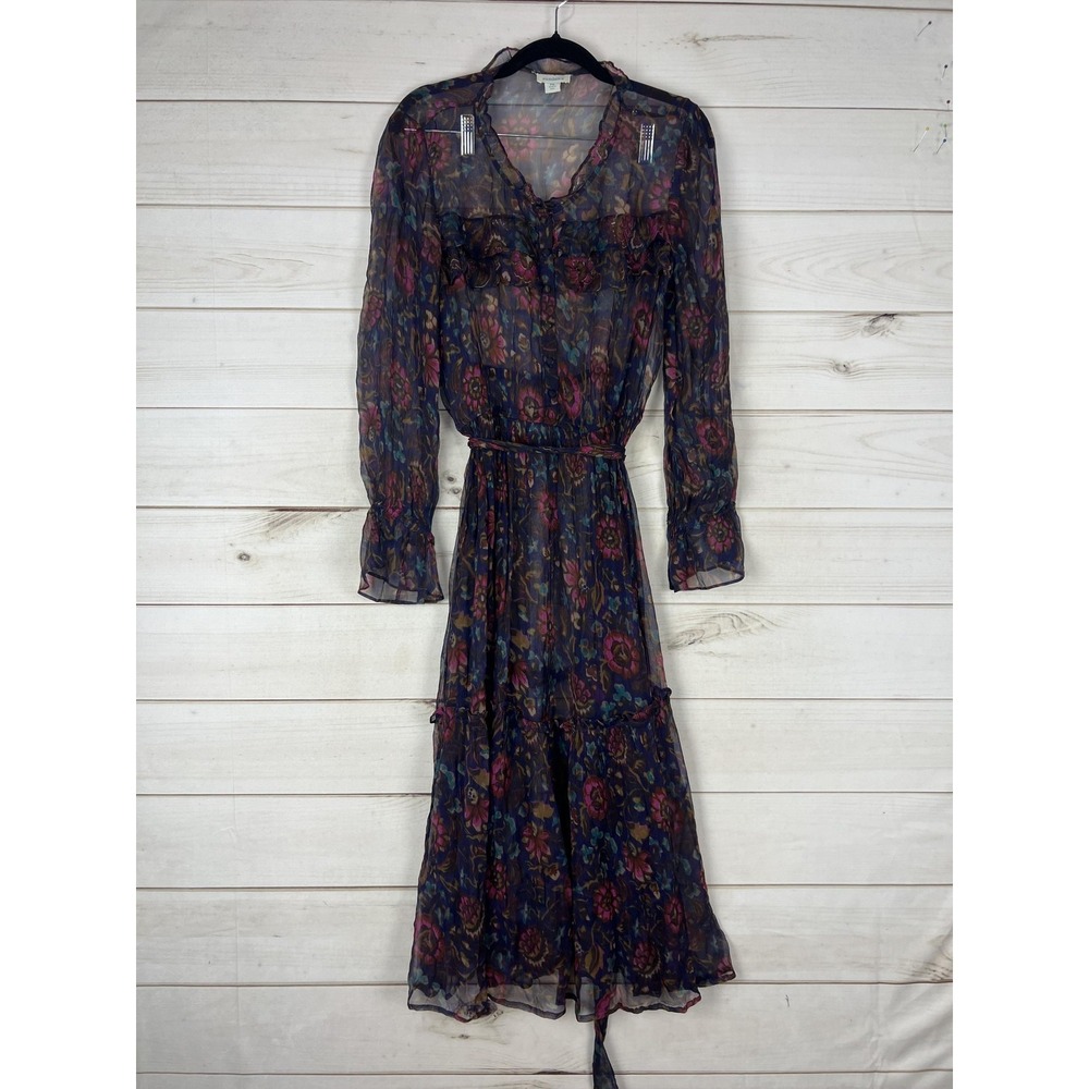 Sundance Dress Womens PM Multicolor Floral Ruffle Chiffon Sheer Boho READ